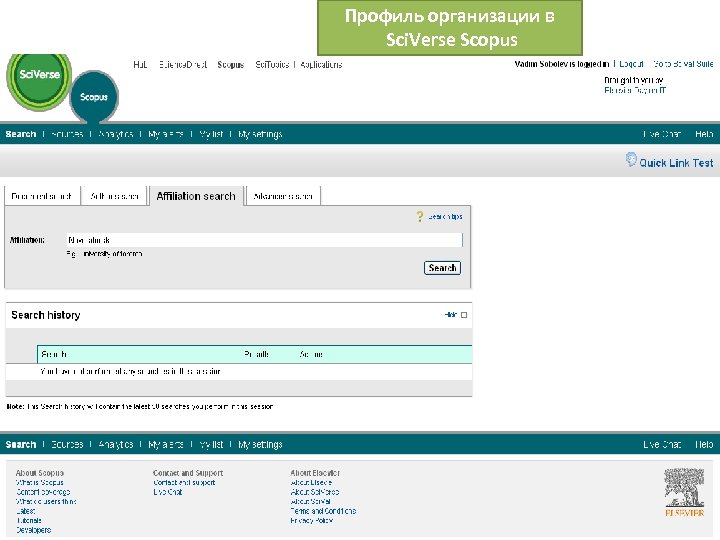 Профиль организации в Sci. Verse Scopus 