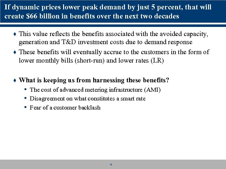 If dynamic prices lower peak demand by just 5 percent, that will create $66
