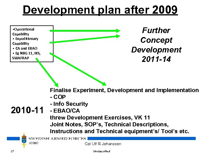 Development plan after 2009 Further Concept Development 2011 -14 • Operational Capability • Expeditionary