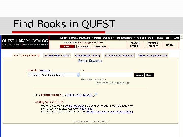 Find Books in QUEST 