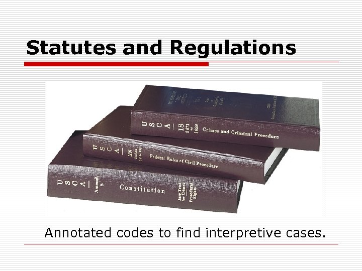 Statutes and Regulations Annotated codes to find interpretive cases. 