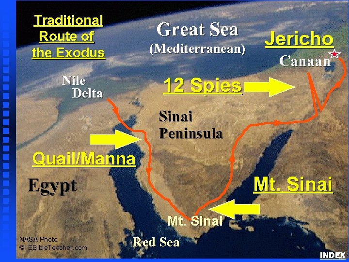 (Mediterranean) Nile Delta 12 Spies Great Sea Exodus Major Events Map Traditional Route of