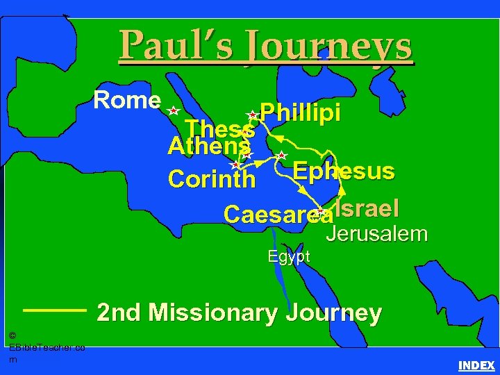 Paul’s Journeys Rome Paul-2 nd Missionary Journey Phillipi Thess Athens Israel Corinth Ephesus Caesarea.