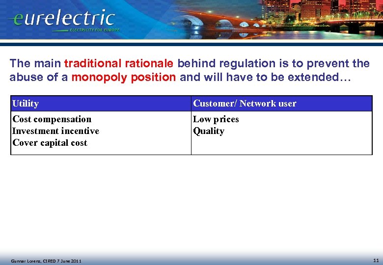The main traditional rationale behind regulation is to prevent the abuse of a monopoly