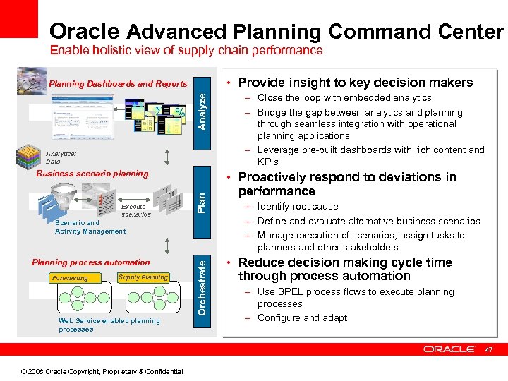 Oracle Advanced Planning Command Center Enable holistic view of supply chain performance • Provide