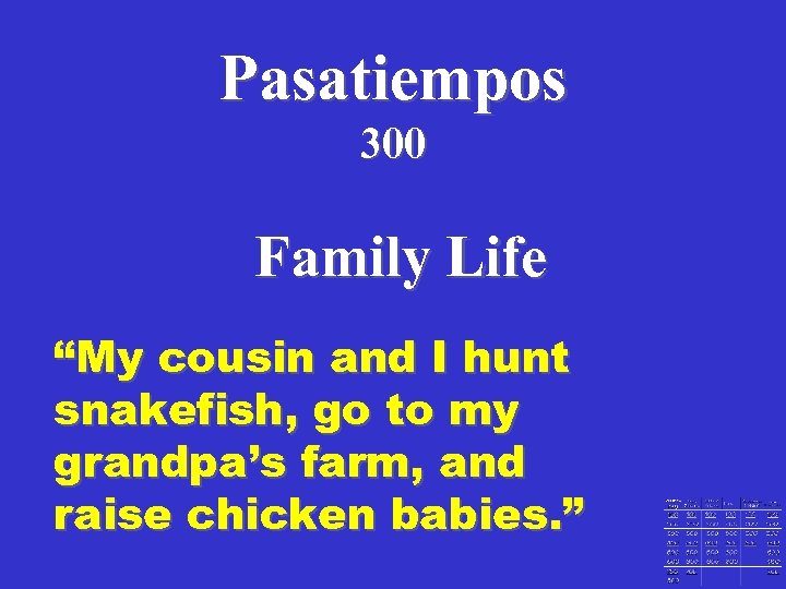 Pasatiempos 300 Family Life “My cousin and I hunt snakefish, go to my grandpa’s