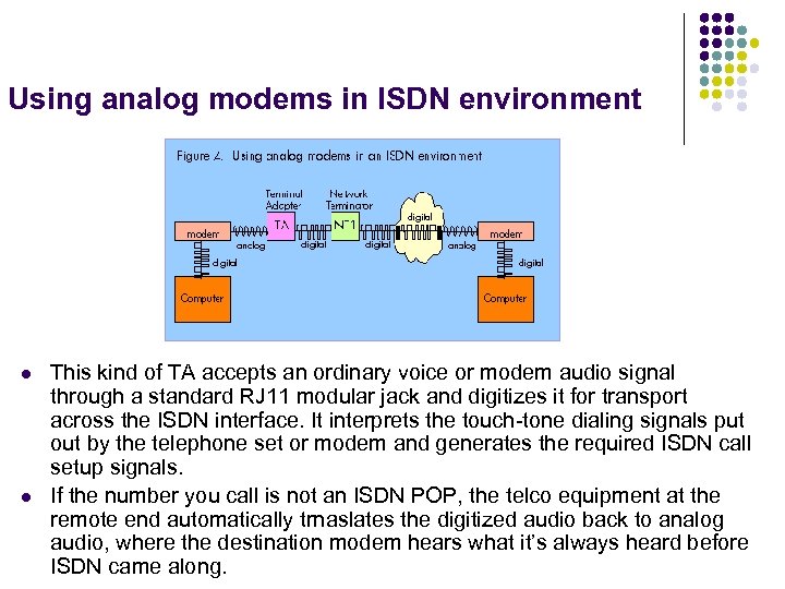 Using analog modems in ISDN environment l l This kind of TA accepts an