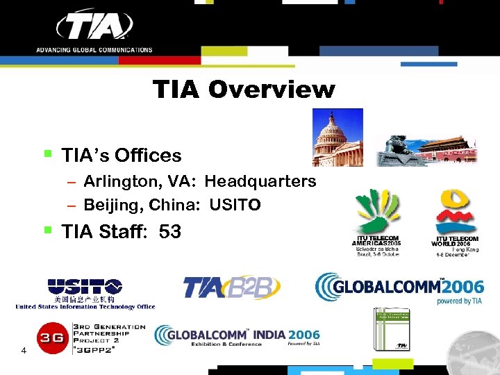 TIA Overview § TIA’s Offices – Arlington, VA: Headquarters – Beijing, China: USITO §