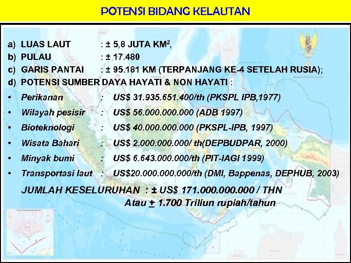 POTENSI BIDANG KELAUTAN a) b) c) d) LUAS LAUT : ± 5, 8 JUTA