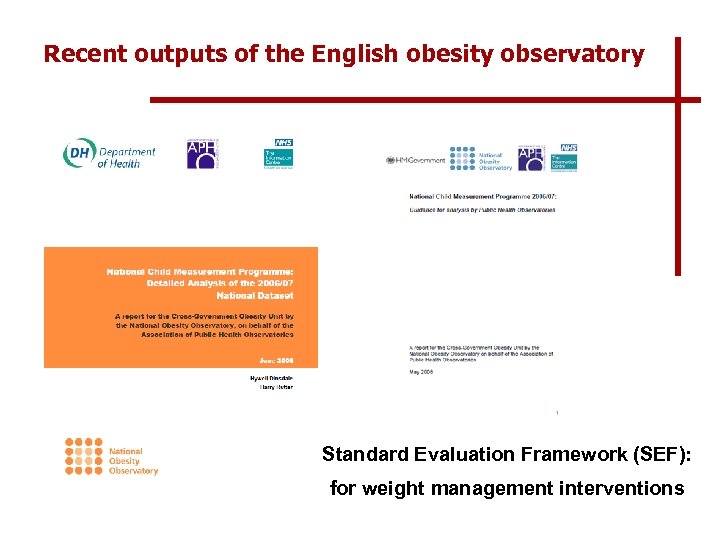 Recent outputs of the English obesity observatory Standard Evaluation Framework (SEF): for weight management