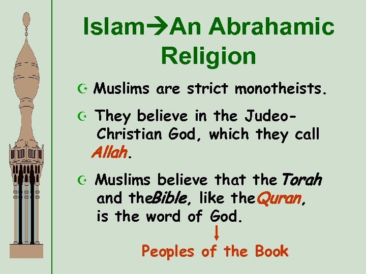 Islam An Abrahamic Religion Z Muslims are strict monotheists. Z Z They believe in