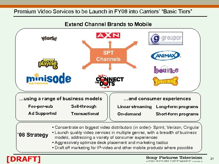Premium Video Services to be Launch in FY 08 into Carriers’ “Basic Tiers” Extend