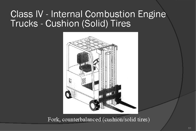 Class IV - Internal Combustion Engine Trucks - Cushion (Solid) Tires Fork, counterbalanced (cushion/solid