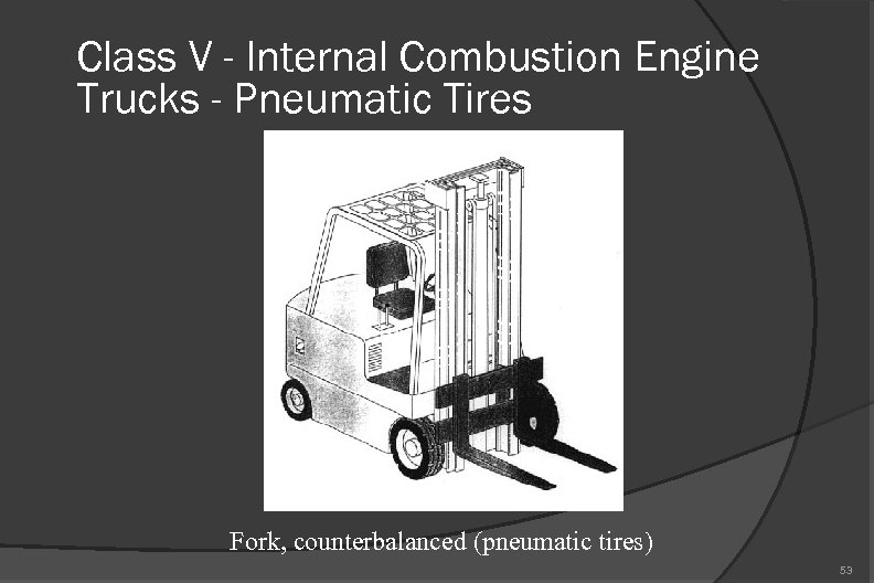 Class V - Internal Combustion Engine Trucks - Pneumatic Tires Fork, counterbalanced (pneumatic tires)