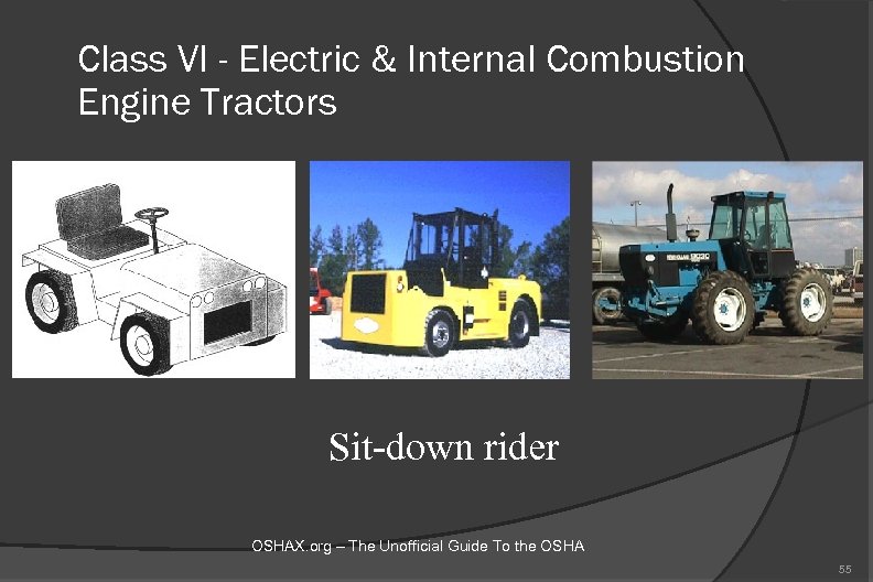 Class VI - Electric & Internal Combustion Engine Tractors Sit-down rider OSHAX. org –