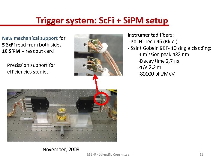 Trigger system: Sc. Fi + Si. PM setup New mechanical support for 5 Sc.