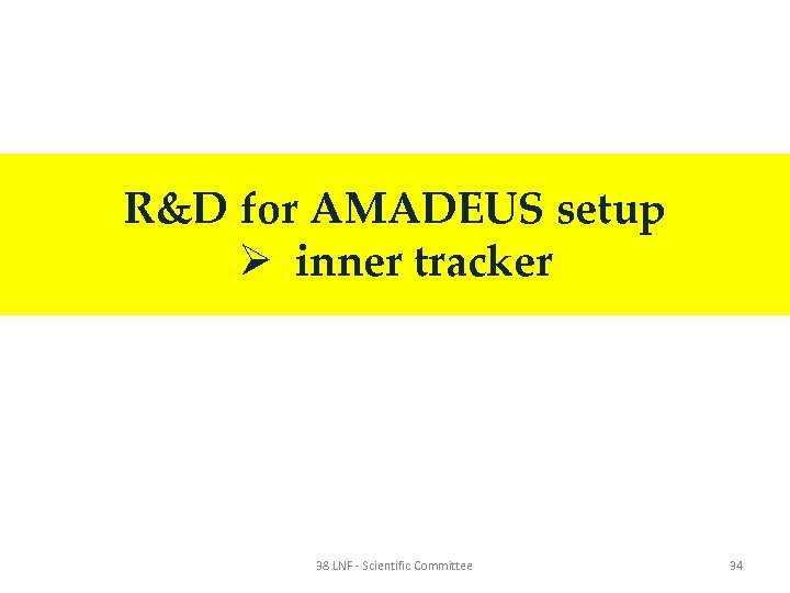 R&D for AMADEUS setup Ø inner tracker 38 LNF - Scientific Committee 34 