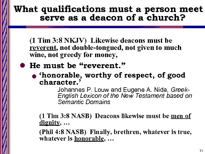 What qualifications must a person meet serve as a deacon of a church? (1