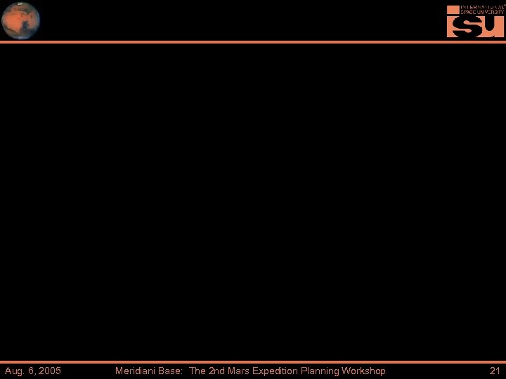 Aug. 6, 2005 Meridiani Base: The 2 nd Mars Expedition Planning Workshop 21 