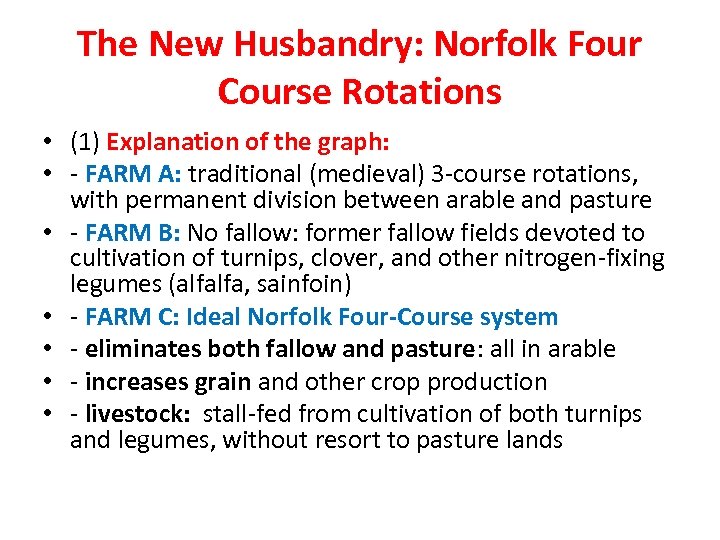 The New Husbandry: Norfolk Four Course Rotations • (1) Explanation of the graph: •