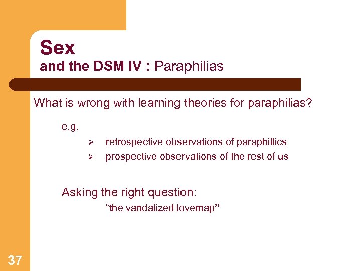 Sex and the DSM IV : Paraphilias What is wrong with learning theories for