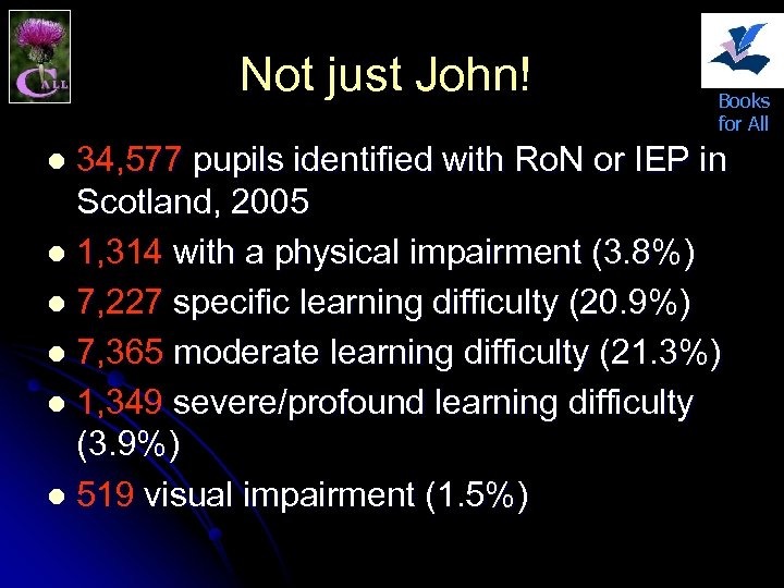 Not just John! Books for All 34, 577 pupils identified with Ro. N or