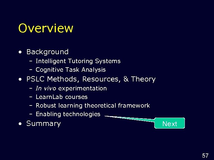 Overview • Background – Intelligent Tutoring Systems – Cognitive Task Analysis • PSLC Methods,