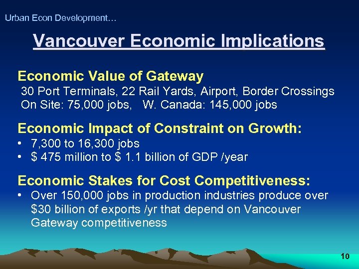 Urban Econ Development… Vancouver Economic Implications Economic Value of Gateway 30 Port Terminals, 22