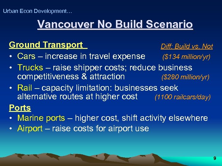 Urban Econ Development… Vancouver No Build Scenario Ground Transport Diff: Build vs. Not •