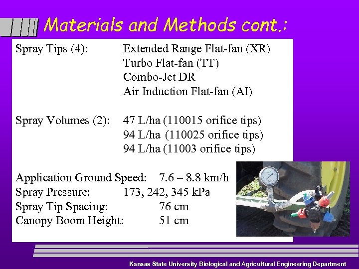 Materials and Methods cont. : Spray Tips (4): Extended Range Flat-fan (XR) Turbo Flat-fan