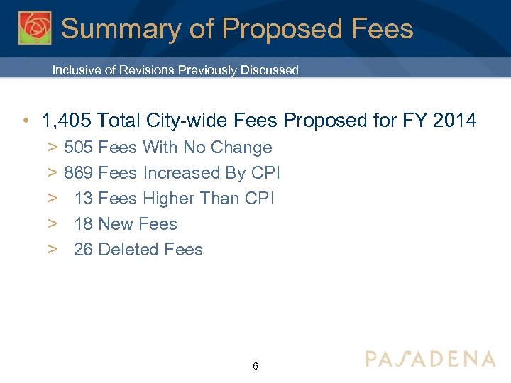 Summary of Proposed Fees Inclusive of Revisions Previously Discussed • 1, 405 Total City-wide