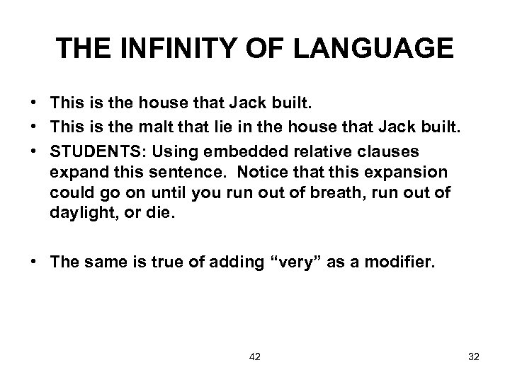 THE INFINITY OF LANGUAGE • This is the house that Jack built. • This