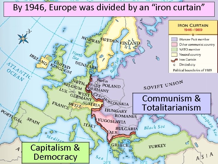 By 1946, Europe was divided by an “iron curtain” Communism & Totalitarianism Capitalism &