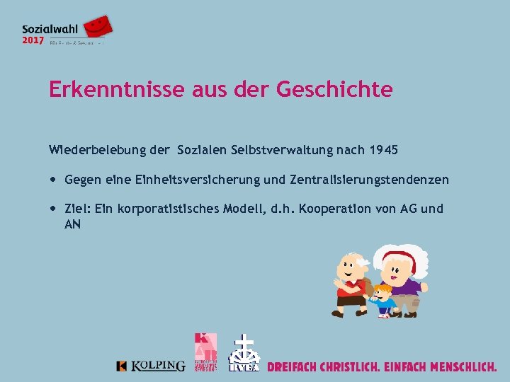 Erkenntnisse aus der Geschichte Wiederbelebung der Sozialen Selbstverwaltung nach 1945 Gegen eine Einheitsversicherung und