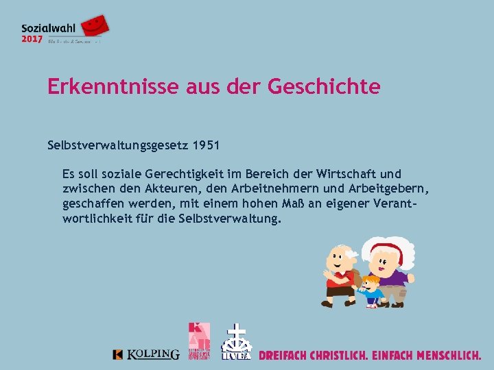 Erkenntnisse aus der Geschichte Selbstverwaltungsgesetz 1951 Es soll soziale Gerechtigkeit im Bereich der Wirtschaft
