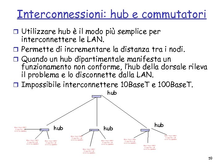 Interconnessioni: hub e commutatori r Utilizzare hub è il modo più semplice per interconnettere