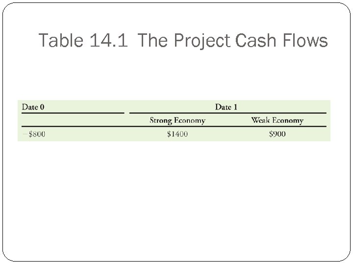 Table 14. 1 The Project Cash Flows 