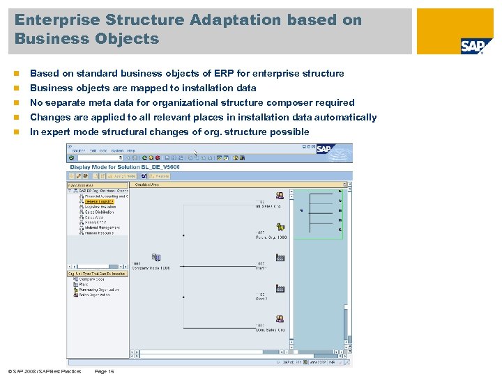 Enterprise Structure Adaptation based on Business Objects n Based on standard business objects of
