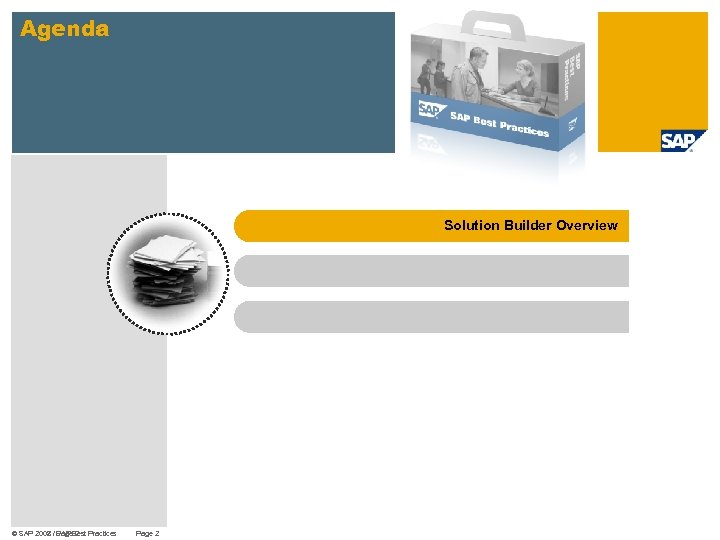Agenda Solution Builder Overview © SAP 2008 / SAP Best Practices 2007 Page 2