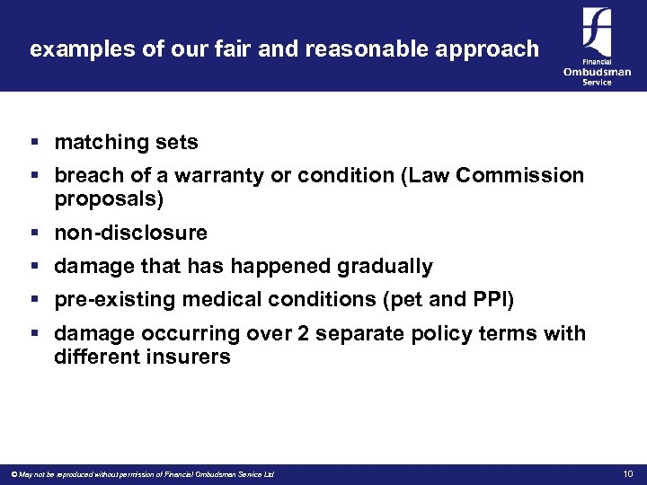 examples of our fair and reasonable approach § matching sets § breach of a