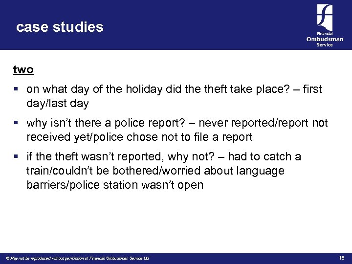 case studies two § on what day of the holiday did theft take place?