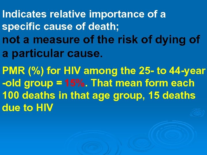 Indicates relative importance of a specific cause of death; not a measure of the