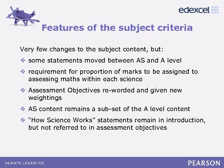 Features of the subject criteria Click to edit Master title style Very few to