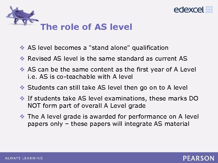 The role of AS level Click to edit Master title style v AS level