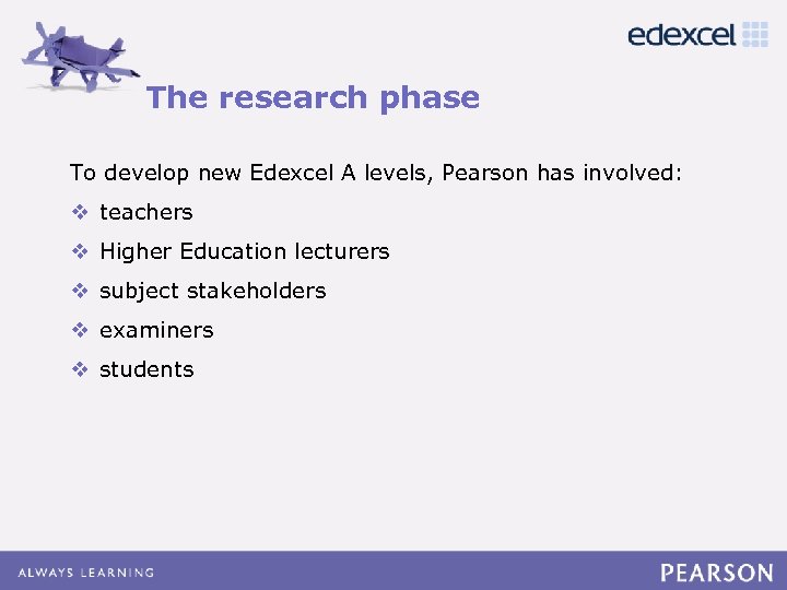 The research phase Click to edit Master title style To Click to new Edexcel