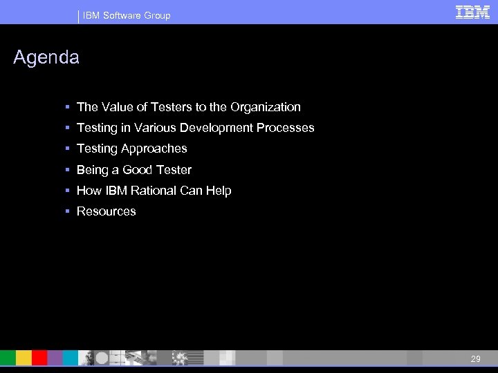 IBM Software Group Agenda § The Value of Testers to the Organization § Testing