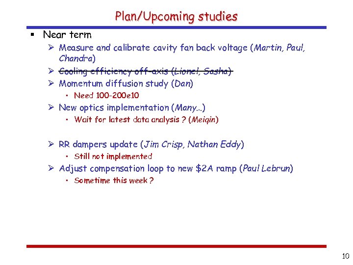 Plan/Upcoming studies § Near term Ø Measure and calibrate cavity fan back voltage (Martin,