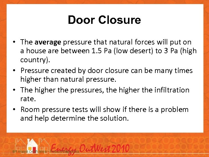 Door Closure • The average pressure that natural forces will put on a house