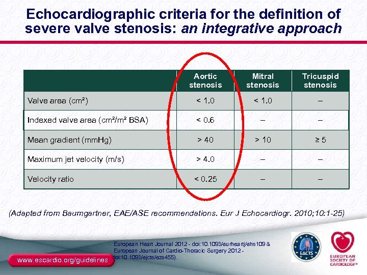 Echocardiographic criteria for the definition of severe valve stenosis: an integrative approach Aortic stenosis