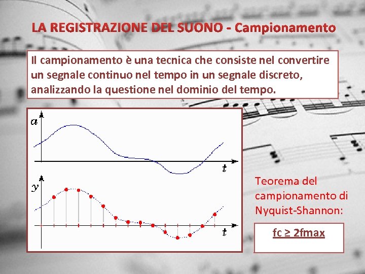 LA REGISTRAZIONE DEL SUONO - Campionamento Il campionamento è una tecnica che consiste nel